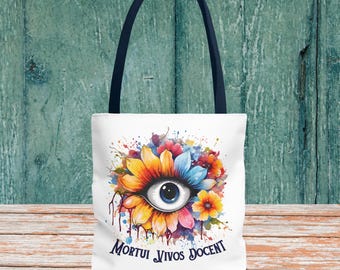 Anatomical Eye Tote Bag, Gothic Floral Tote, Dark Academia Bag, Spooky Cute Gift for Her, Witchy Everyday Canvas Tote