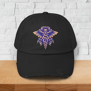 Medizinischer Caduceus-Hut-kundenspezifische Baseballkappe Forensische Wissenschafts-Liebhaber Unisex beunruhigter Dad-Hut Medizinstudierender einzigartiges Geschenk