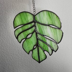 Stained Glass Monstera Leaf Suncatcher Window or Wall hanging