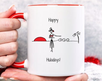 Hawaii Coffee Mug | Happy Huladays Mug | Hula Dancer Mug | Hawaiian Christmas Gift | Hawaii Cup | Hawaii Mug | Hula Dancer Gift