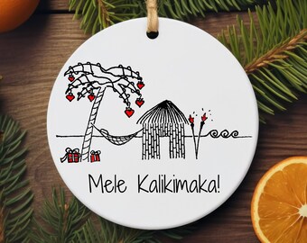 Kerstornament vakantiebungalow | Actueel kerstcadeau voor thuis | Mele Kalikimaka-ornament | Bungalowornament | Ornament Hawaï