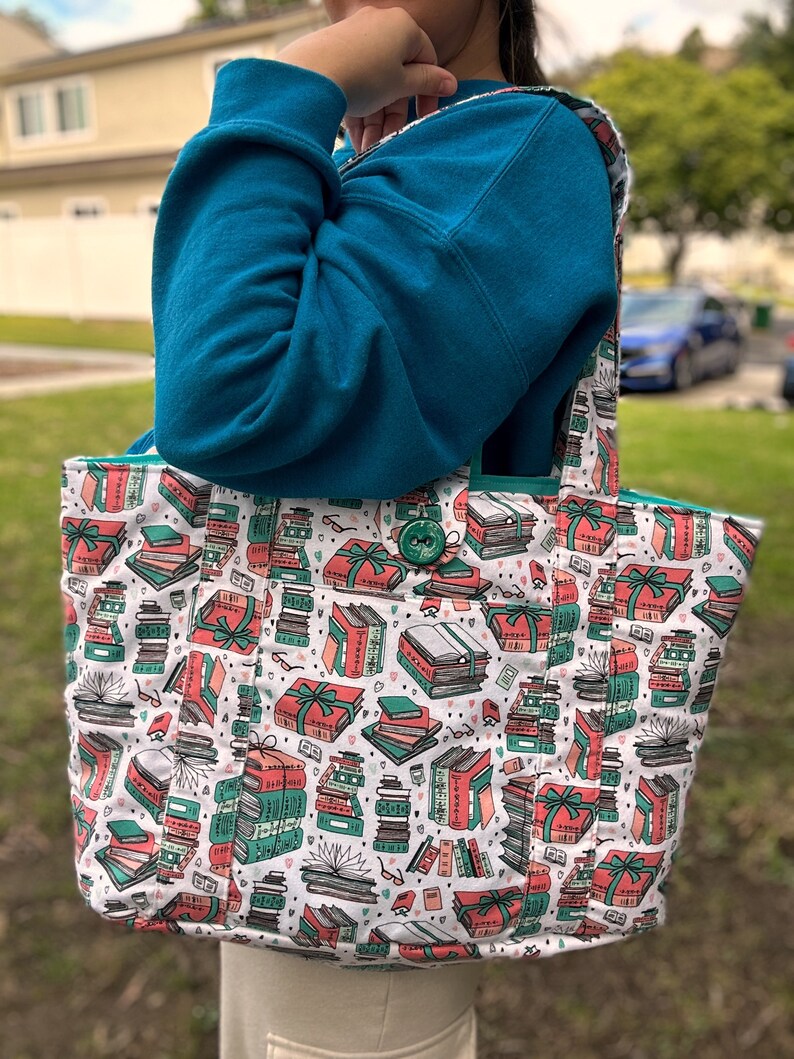 Book Print Tote Bag, Hand Sewn Tote, Book Print, Canvas Tote Bag, Gift