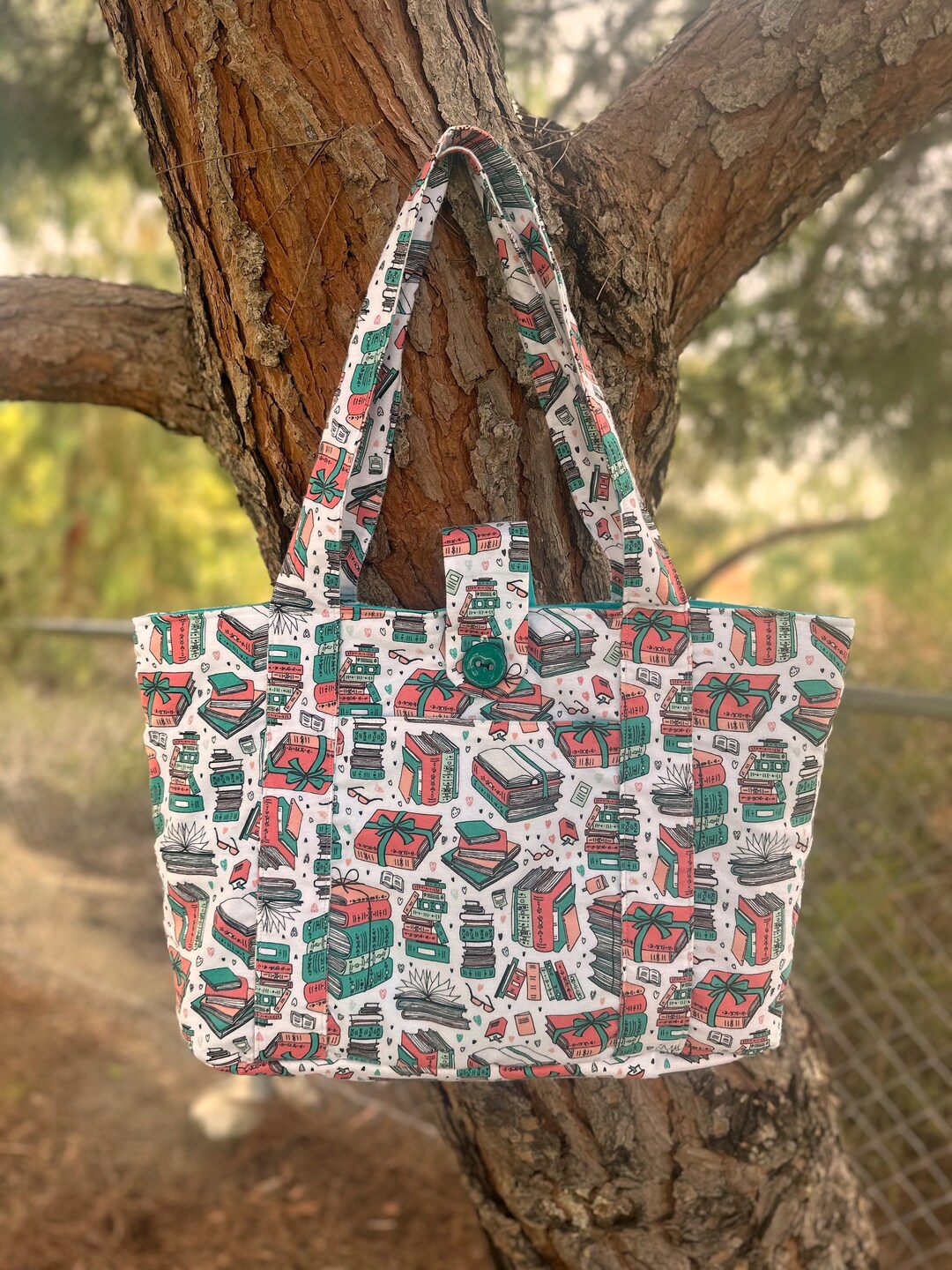 Book Print Tote Bag, Hand Sewn Tote, Book Print, Canvas Tote Bag, Gift