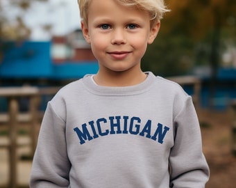 Michigan Youth Crewneck Sweatshirt, Michigan Kids Sweatshirt, State of Michigan Shirt, Michigan Clothing, Michigan Gift
