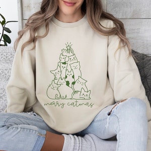 Merry Catmas Sweatshirt, Merry Christmas Cat Sweatshirt, Funny Cat Christmas Sweatshirt, Cat Lover Christmas Gift, Christmas Tree Cats