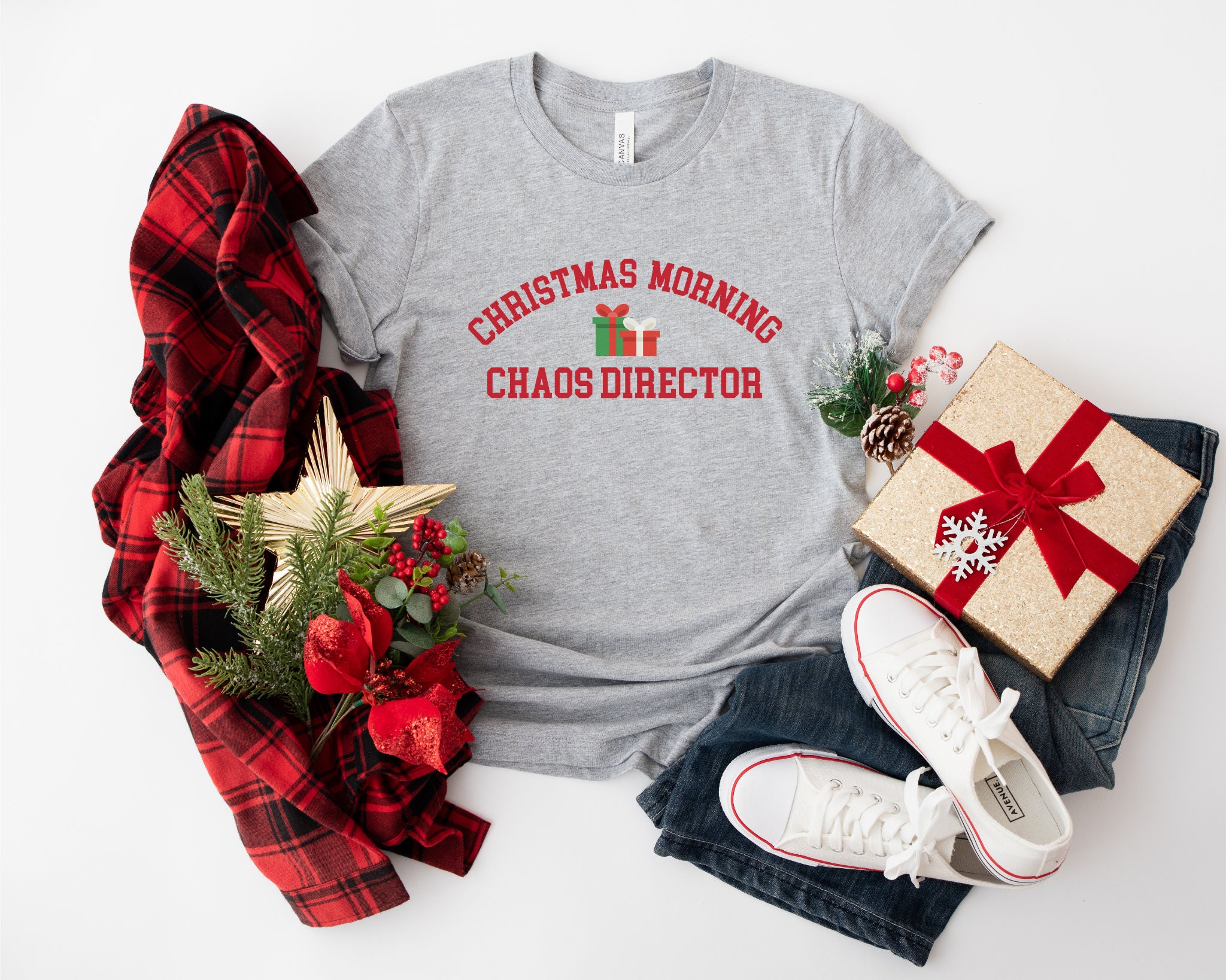 Weihnachtsmorgen Pyjama T-Shirt, Chaos Dirigent T-Shirt, Frohe Weihnachten Pyjama Shirt, Papa Weihnachten T-Shirt, Mama Weihnachten T-Shirt