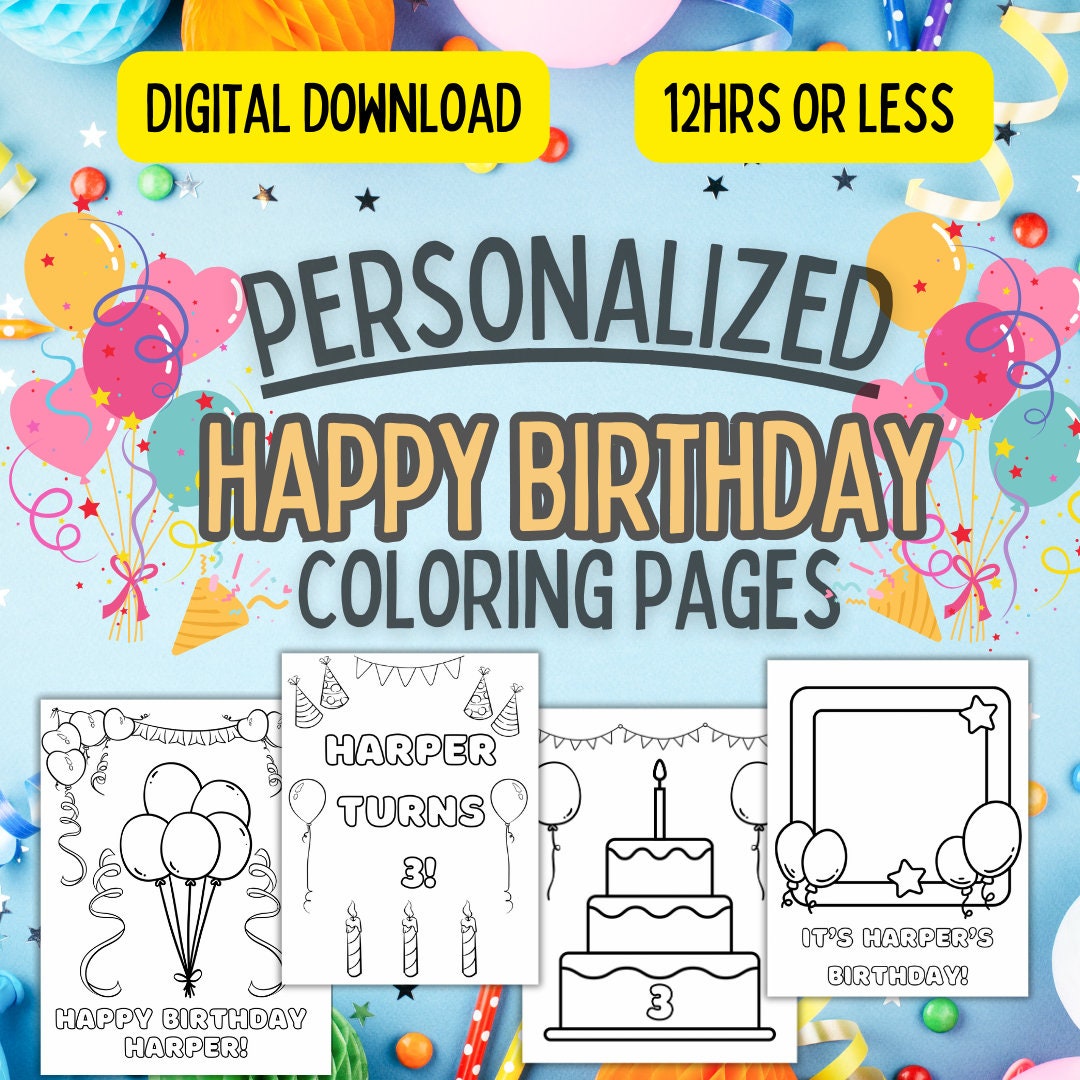 Personalized Birthday Coloring Pages - Etsy