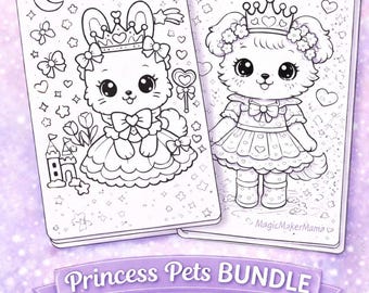 Kawaii Princess Pets Coloring Book – 30 Animal Pages (PDF Download