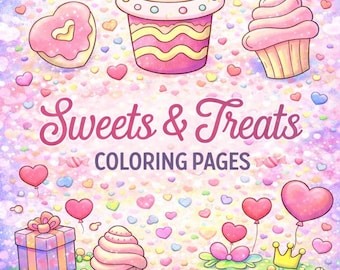 Food Coloring Book – Sweets & Treats, Preschool Activity (Digital Download)