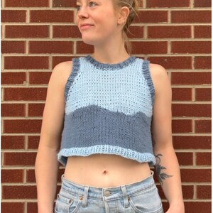 Knit Crop Tank Top, Trendy Blue Knitted Sleeveless Top, Stylish Casual Wear Gift