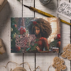 Cartões mágicos de Natal para garotas negras - desejos de férias e lindas ilustrações
