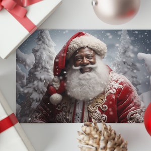 Cartões de Natal Vintage Jolly Black Papai Noel - desejos personalizados - interior em branco, tamanho 7x5, conjunto de 10, 30 ou 50, envelopes, Papai Noel preto