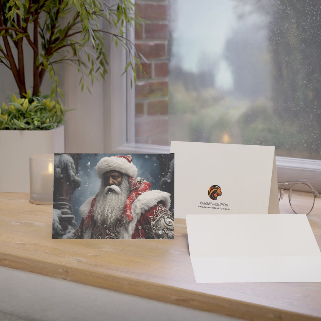 Epic Black Santa Christmas Cards Blank Inside African American Greeting