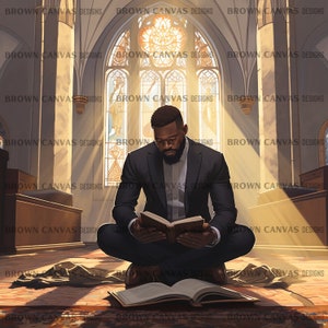 Black Pastor Png, Black Man Devotion Clipart, Black Clergy, Black Man Studying Scripture, Black Man Studying the Bible in Church, Pastor Png