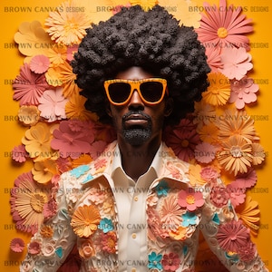 Afro Man png, Sublimationsdesign-Download, schwarzer Mann png, Afro Haar png, buntes Blumendesign png, sublimieren Sie Designs herunterladen, Afrocentric