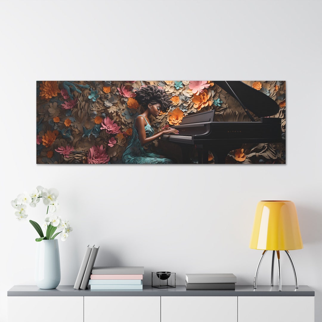 3d-style Black Woman Piano Player Canvas Wall Art | Black Musician ...