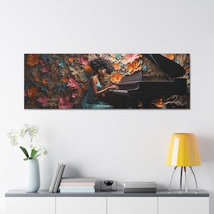 3D-Style Black Woman Piano Player Canvas Wall Art | Black Musician, Gift for Piano Player, Pianist Wall Art, Gift Musician, Gift Music Lover