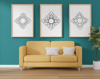 Thai art printable pictures set of 3 for wall decor or tattoo stencil