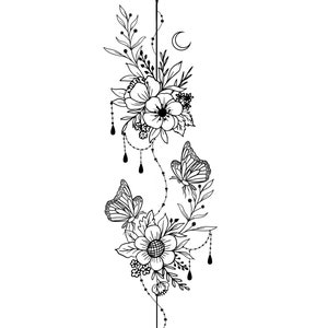 Flower ornament tattoo stencil