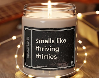 Thriving Thirties Candle: grappig verjaardagscadeau, veganistische essentiële oliën