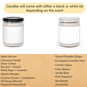 scented soy candles come with two different colored lids either black or white depending on the selected scent