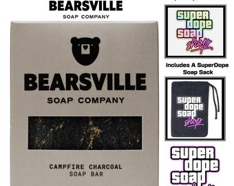 New! BEARSVILLE SOAP "Campfir Charcoal" With Sticker And SuperDope Bag!