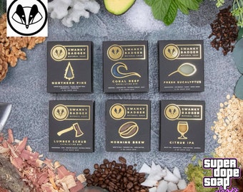 New! Swanky Badger 6 Piece Premium Soap Set With Free Sticker And Burlap Bag!