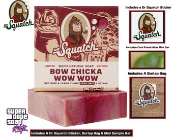 New! Dr Squatch Bow Chica Wow Wow- Limited Edition Valentines Day Bar With Sticker, Mini Bar and Burlap Bag!