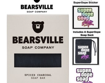 New! BEARSVILLE SOAP "Spiced Charcoal" With Sticker And SuperDope Bag!