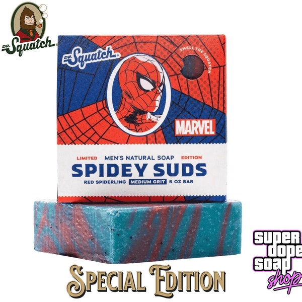 New! Dr. Squatch SPIDER-MAN Spidey Suds Special edition Bar With Free Burlap Bag, Mini and Dr Squatch Sticker!