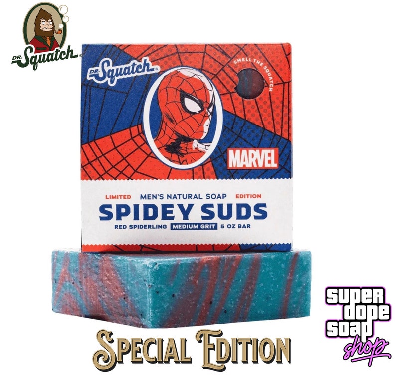 New Dr. Squatch SPIDER-MAN Spidey Suds Special edition Bar With Free Burlap Bag, Mini and Dr Squatch Sticker image 1