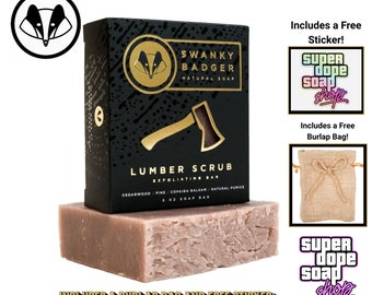 New! Swanky Badger LUMBERJACK SCRUB Premium Soap With Free Sticker And Burlap Bag!