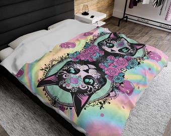 Pastel Goth Cat Throw Blanket: Cozy Gothic Home Decor
