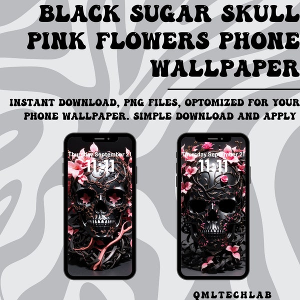 Black Skull iPhone Wallpaper Bundle, Phone Lock Screen, Gothic Wallpaper, Smartphone Wallpaper, Botanical Wallpaper Phone, 3D Wallpaper