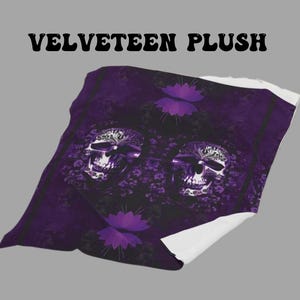 Elegant Gothic Skull Throw Blanket: Purple & Black Velveteen or Sherpa Fleece Velveteen Plush