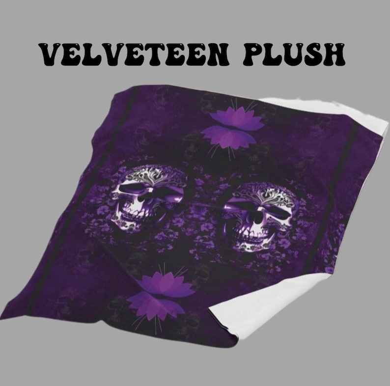 Elegant Gothic Skull Throw Blanket: Purple & Black Velveteen or Sherpa Fleece Velveteen Plush