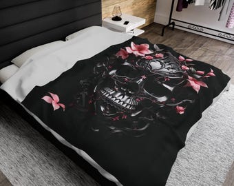 Gothic Skull Blanket: Dark Floral Botanical Throw