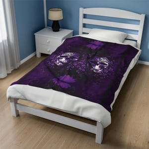 Elegant Gothic Skull Throw Blanket: Purple & Black Velveteen or Sherpa Fleece image 6
