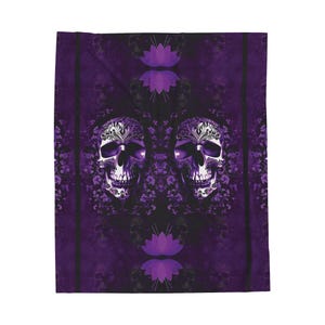 Elegant Gothic Skull Throw Blanket: Purple & Black Velveteen or Sherpa Fleece image 5