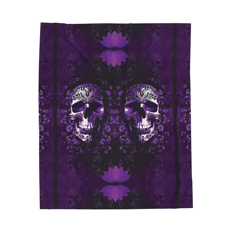 Elegant Gothic Skull Throw Blanket: Purple & Black Velveteen or Sherpa Fleece image 5