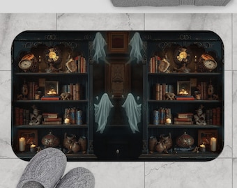 Alfombra de baño con estantería fantasma Whimsigoth - Decoración gótica para el hogar