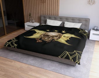 Gothic Moonlit Skull Duvet Cover: Elegant Skull Bedding