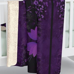 Elegant Gothic Skull Throw Blanket: Purple & Black Velveteen or Sherpa Fleece image 2
