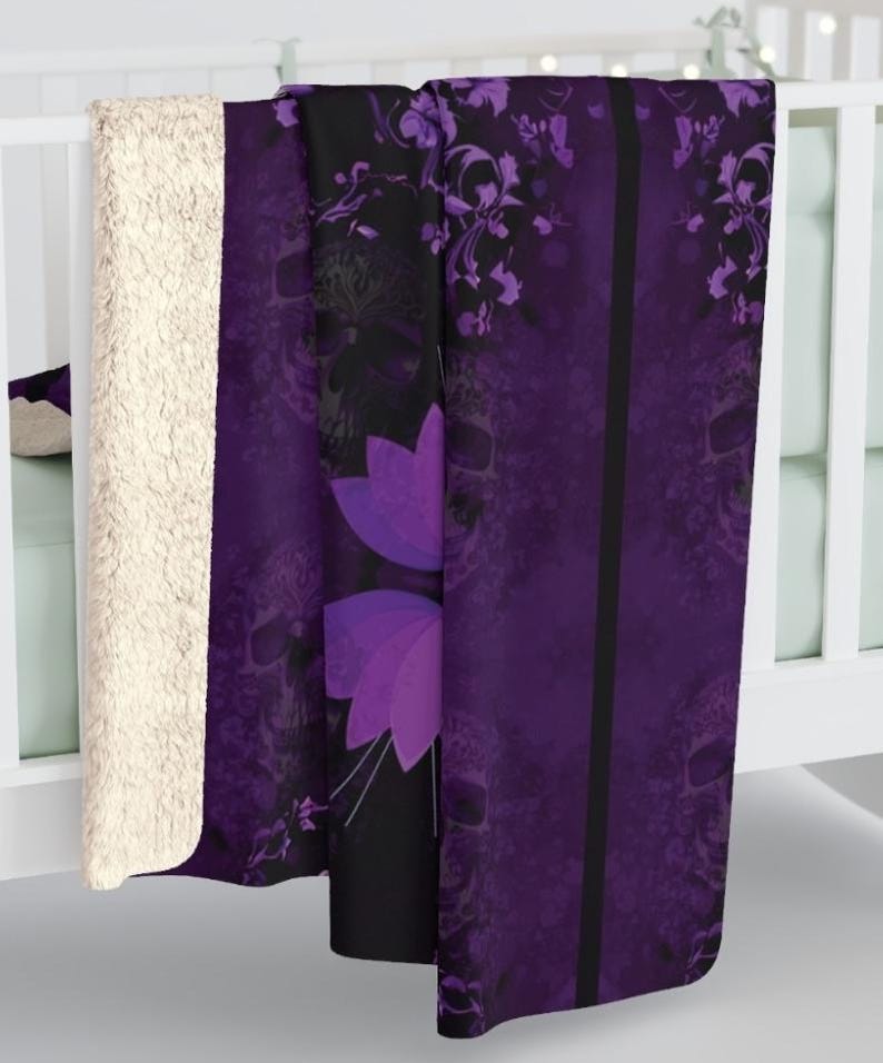 Elegant Gothic Skull Throw Blanket: Purple & Black Velveteen or Sherpa Fleece image 2