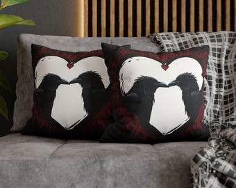 Almohada de cuervos góticos: decoración de gamuza sintética para el hogar de San Valentín