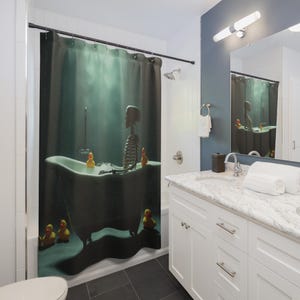 Skeleton Bubble Bath Shower Curtain: Gothic Spooky Bathroom Decor
