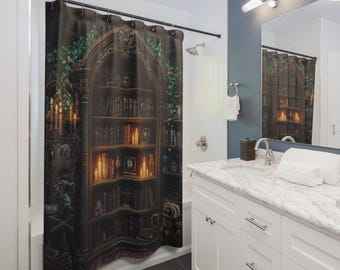 Cortina de ducha con estantería caprichosa - Decoración de baño para amantes de los libros - Decoración para lectores de Romantasy