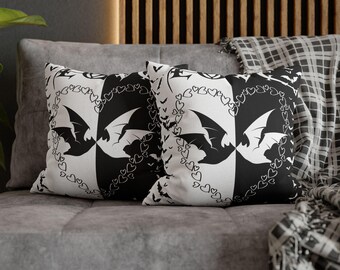 Gothic Bats Accent Pillow: Black & White Halloween Decor