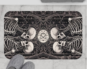 Alfombra de baño con esqueleto de amor: decoración gótica de Halloween