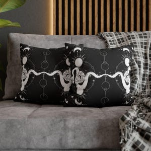 Celestial Snake Moon Phases Pillow: Goth Home Decor